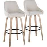 Hannah 30" Swivel Bar Stool in White Washed Wood & Cream Fabric with Black Footrest (Set of 2)